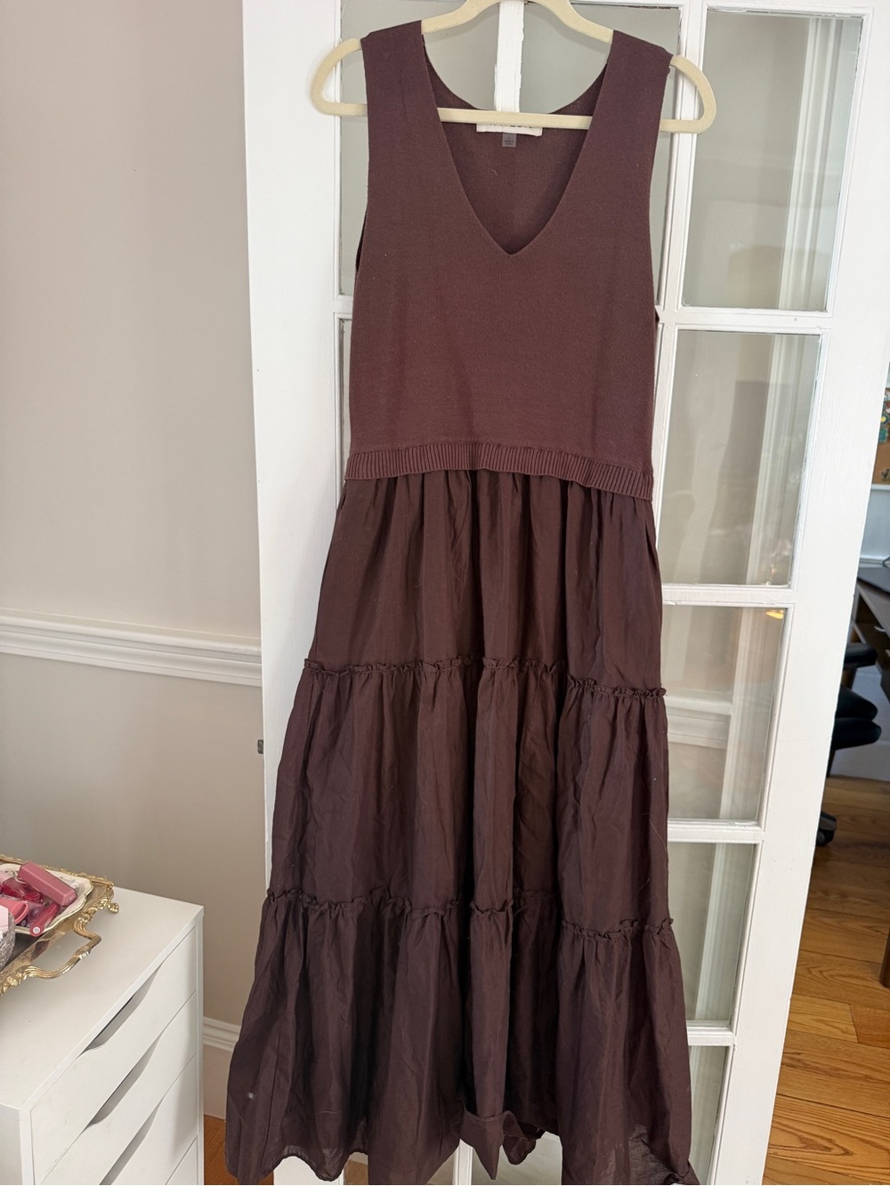 Taylor Sleeveless V-Neck Tiered Maxi Dress in Dark Brown